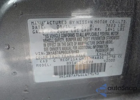 2016 Nissan Sentra Sv from USA, damaged, VIN 3N1AB7AP6GL679193